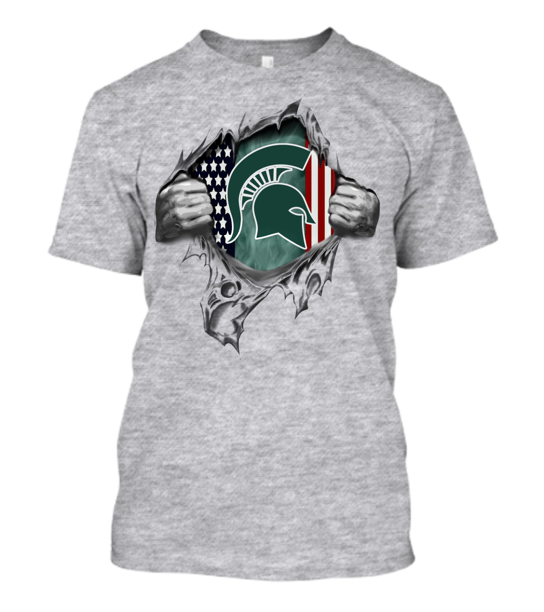 American Flag And Michigan State Spartans Logo Inside Rip T-Shirt