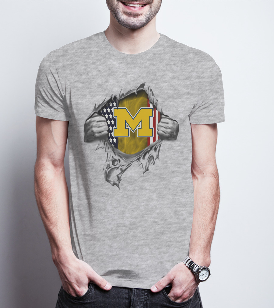 Michigan Wolverines American Flag Ripped T-Shirt