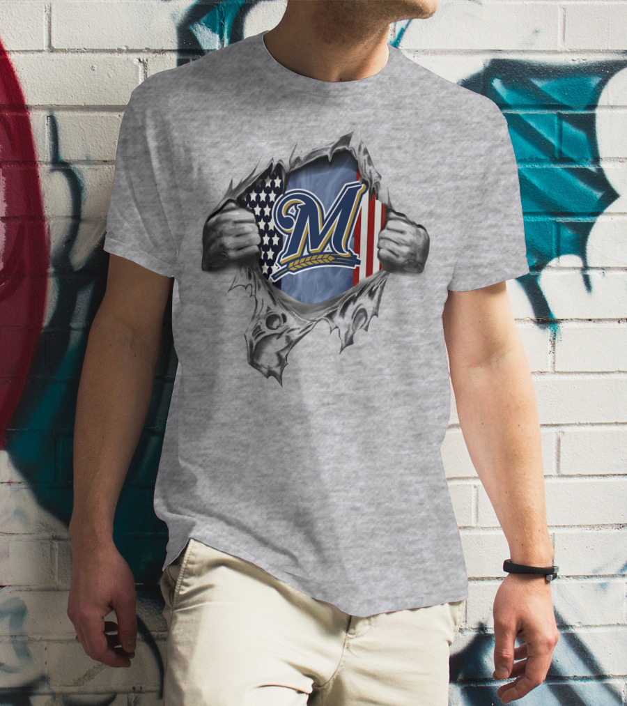 Milwaukee Brewers American Flag Tear Inside T-Shirt