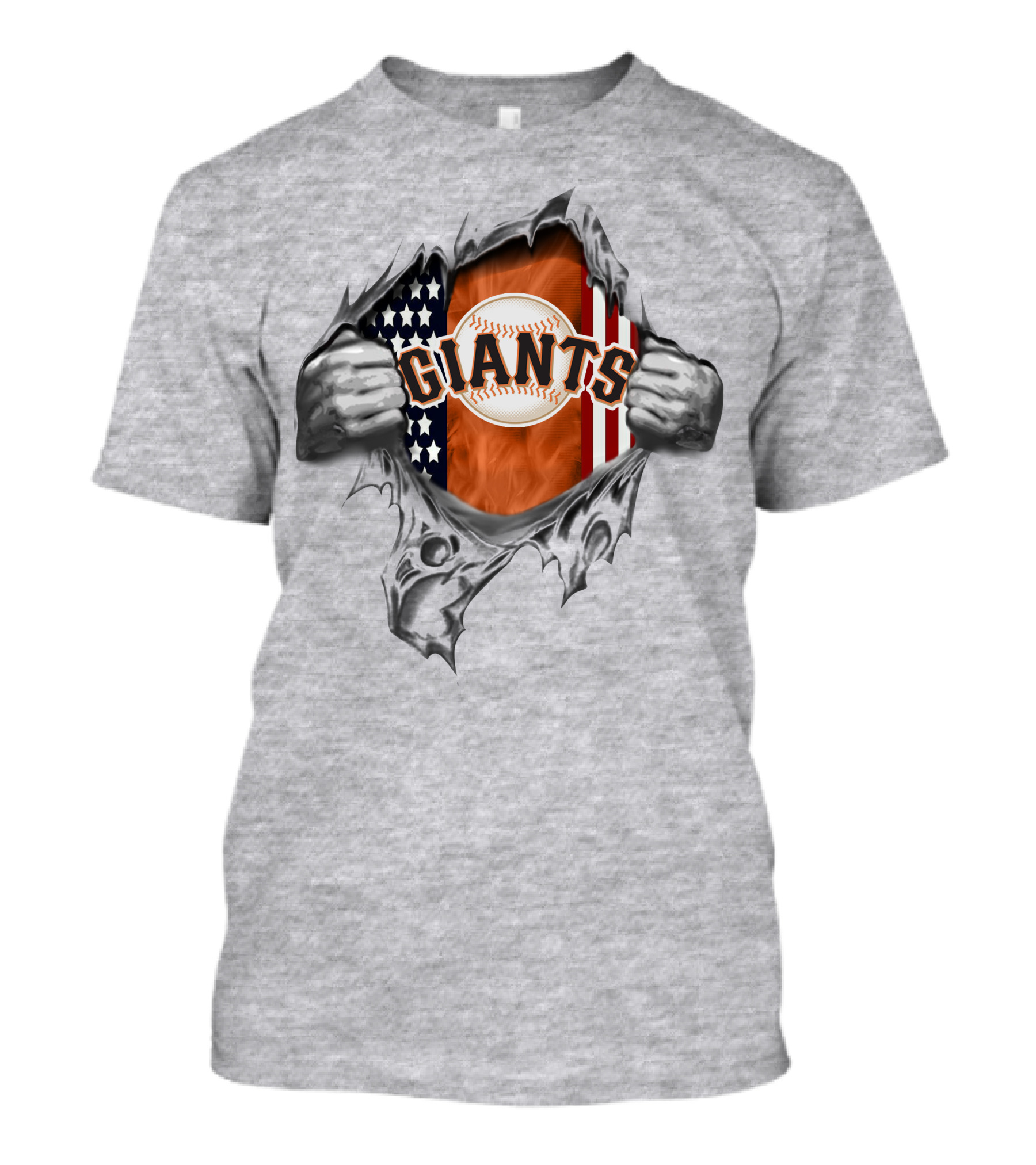Giants Baseball American Flag Tear With Baseball T-Shirt