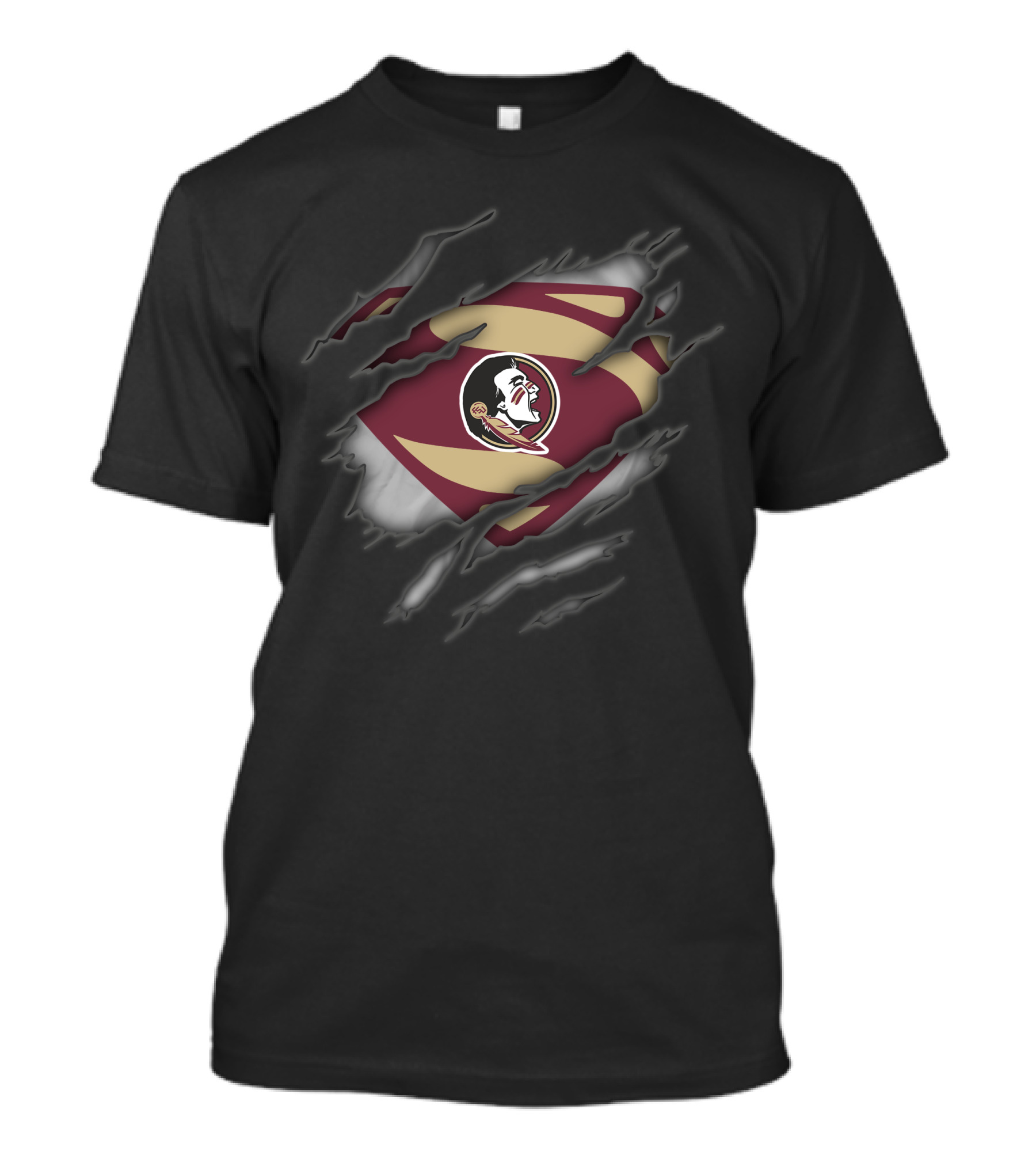 Florida State Seminoles Logo With Superman Style Rip Effect T-Shirt