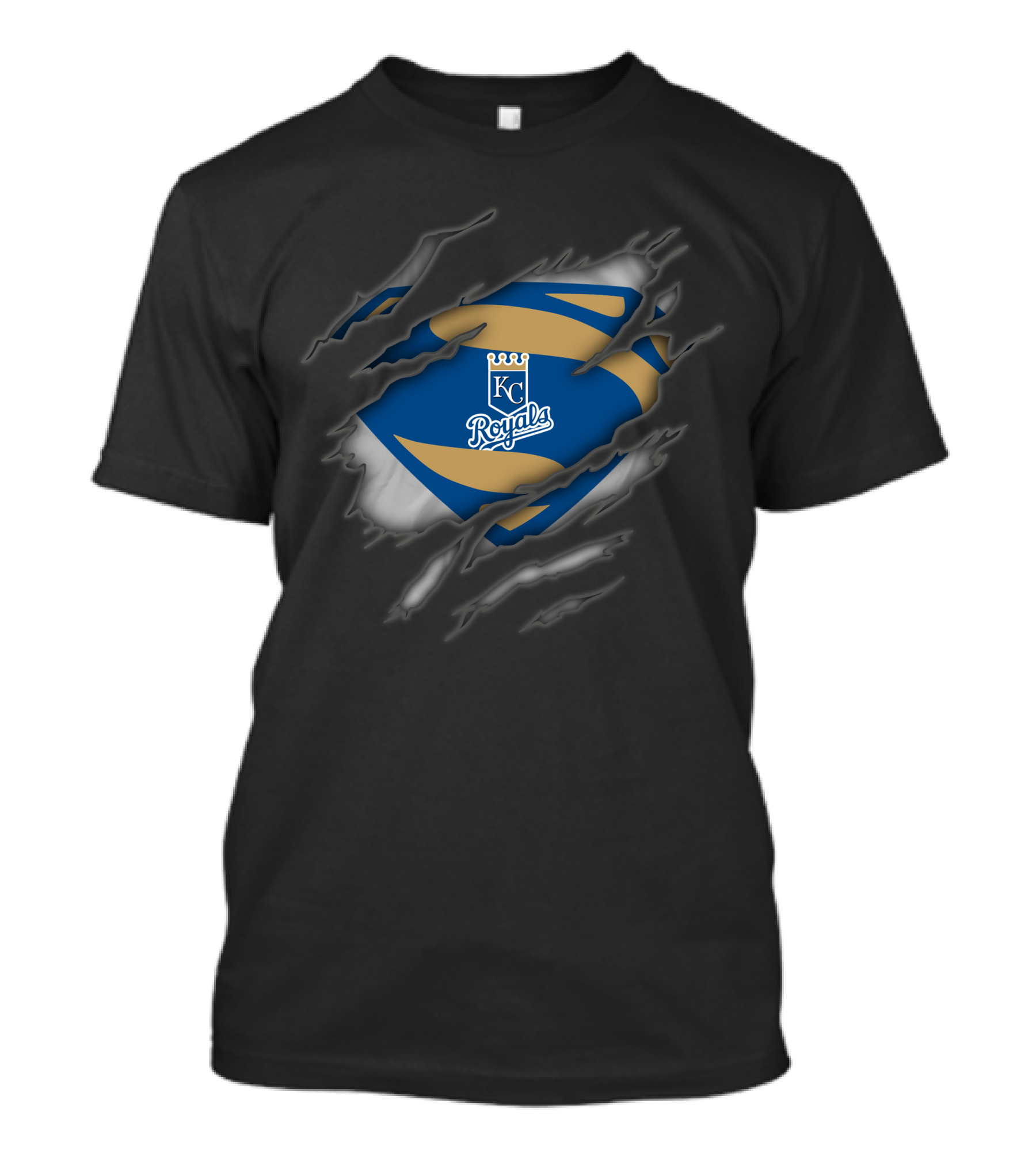 Kansas City Royals Kc Badge With Superman Style Tear Effect T-Shirt