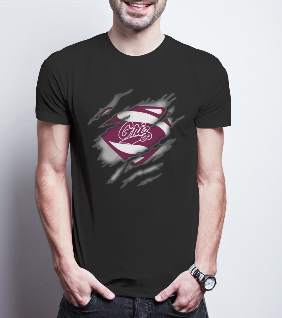 Griz Montana Grizzlies Superman Logo Rip T-Shirt