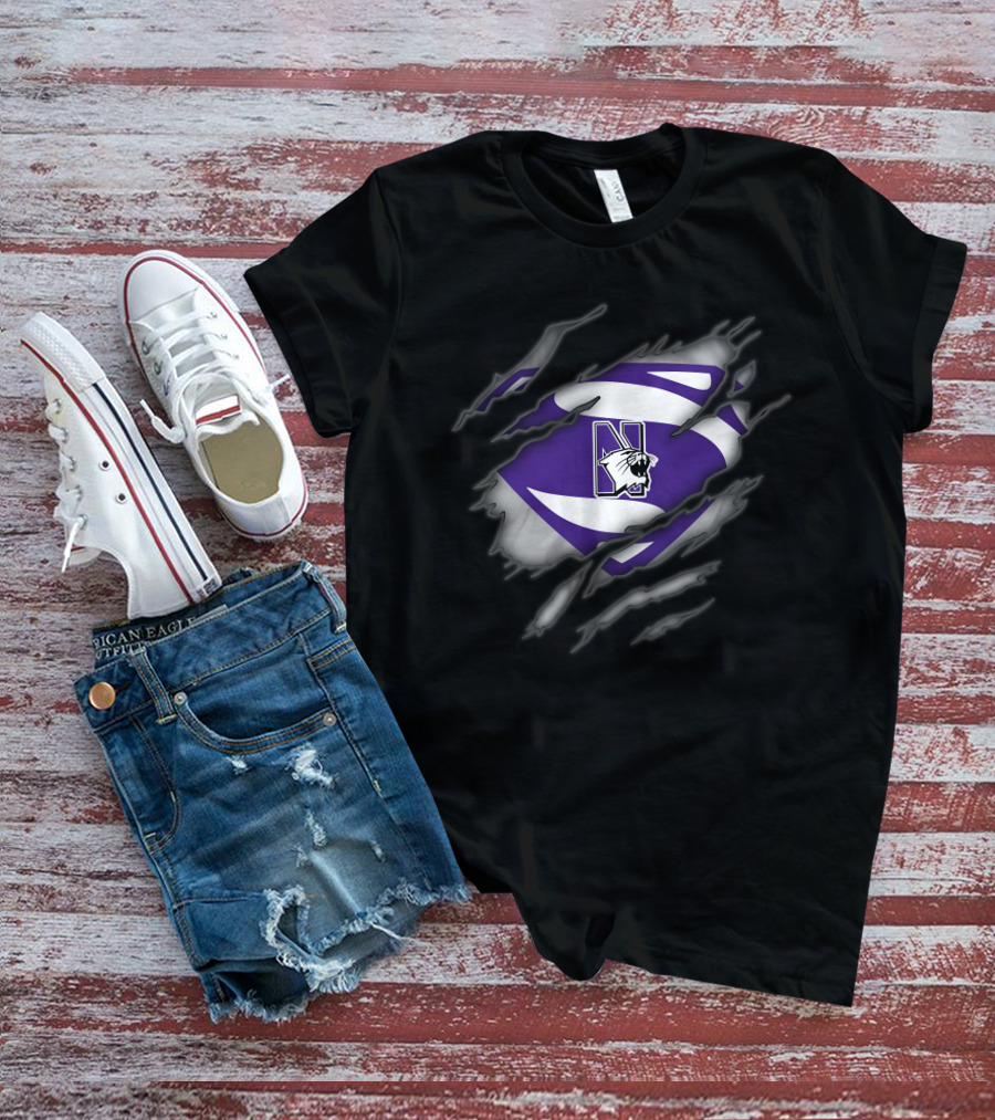 Northwestern Wildcats Claw Rip Superman T-Shirt