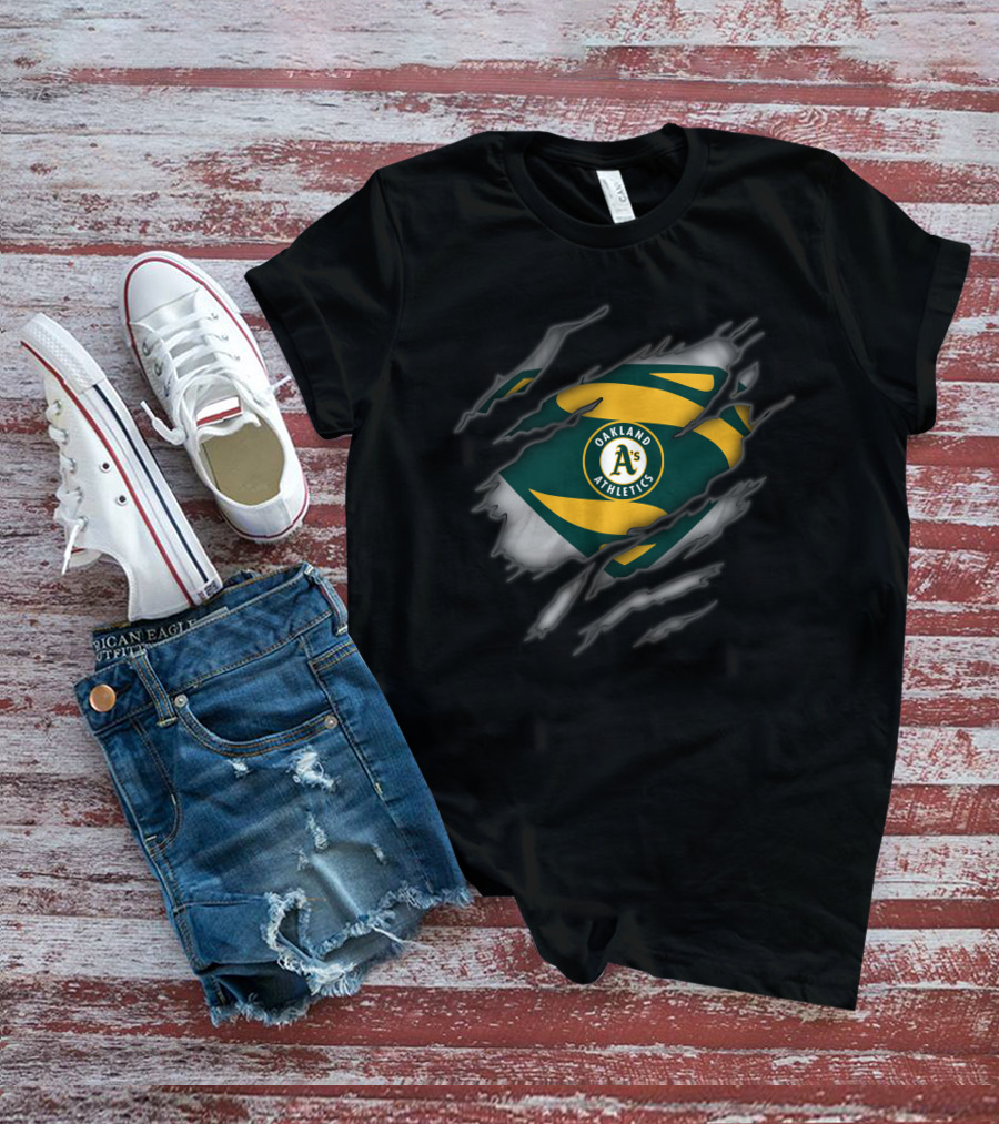 Oakland Athletics Logo Inside Superman Style Ripped Chest T-Shirt