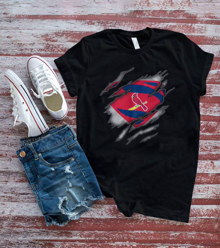 St Louis Cardinals Superman Logo With Torn Suit T-Shirt