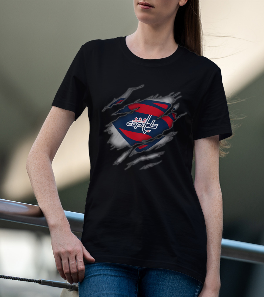 Washington Capitals Crest With Superman Ripped Effect T-Shirt