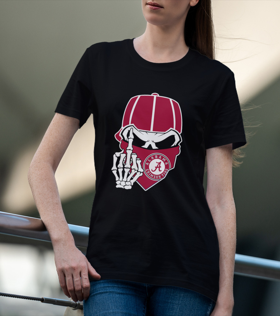 Alabama Crimson Tide Skull Bandana Skeleton Hand T-Shirt