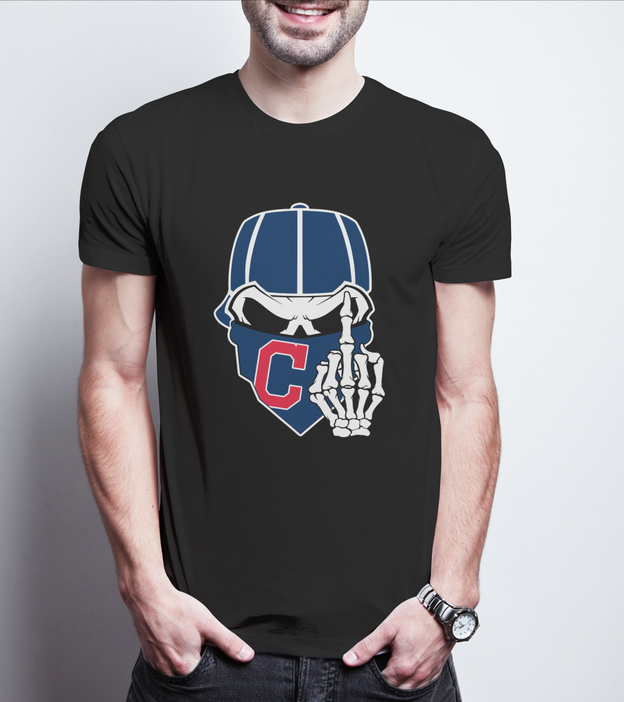Retro Cleveland Indians Skull With Skeleton Hand And C T-Shirt