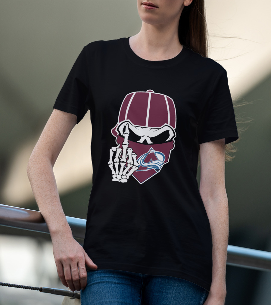 Colorado Avalanche Skeleton Middle Finger Bandana Cap T-Shirt