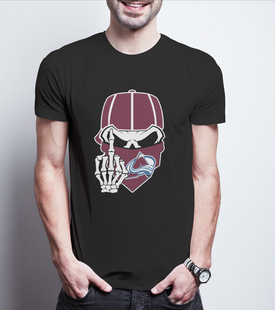 Colorado Avalanche Skeleton Middle Finger Bandana Cap T-Shirt