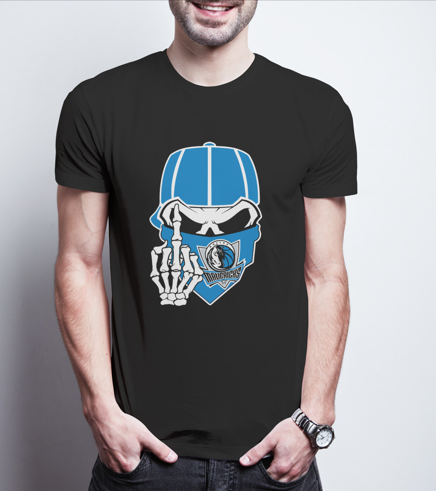 Dallas Mavericks Skull Bandana Skeleton Hand T-Shirt
