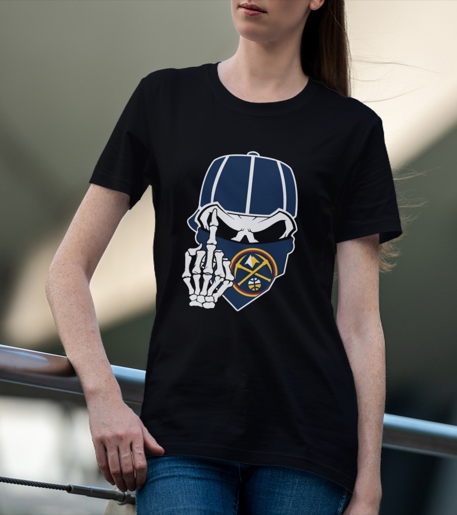 Denver Nuggets Skull Bandana Skeleton Hand T-Shirt