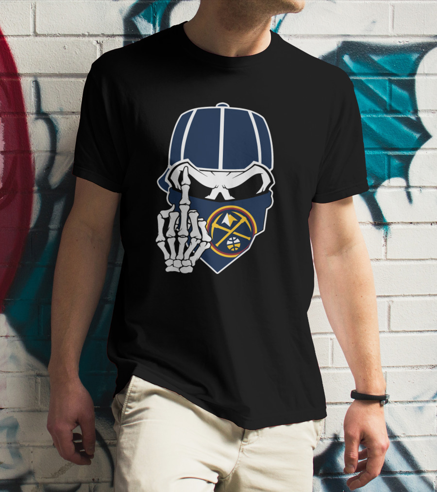 Denver Nuggets Skull Bandana Skeleton Hand T-Shirt