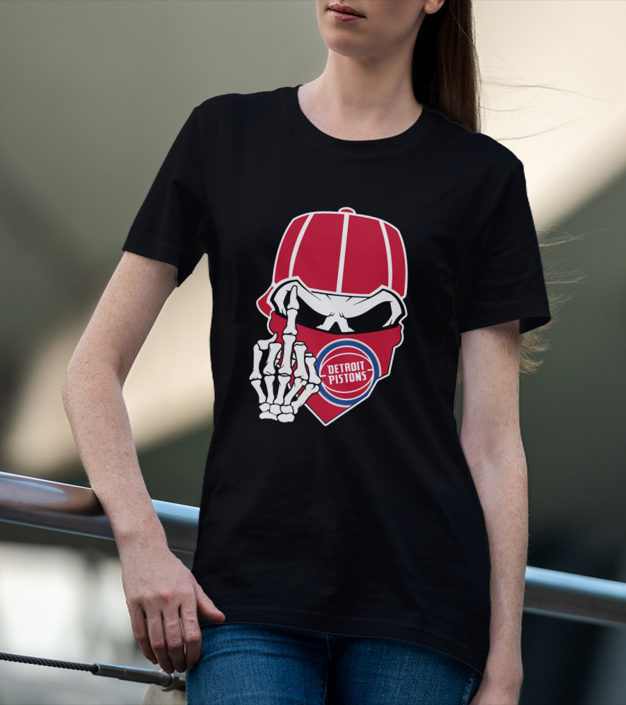 Detroit Pistons Skull Bandana Skeleton Gesture T-Shirt