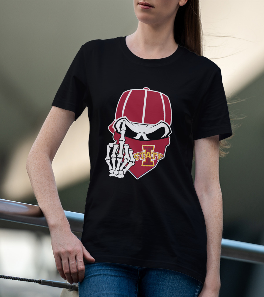 Iowa State Cyclones Skull Bandana Skeleton Hand Gesture T-Shirt