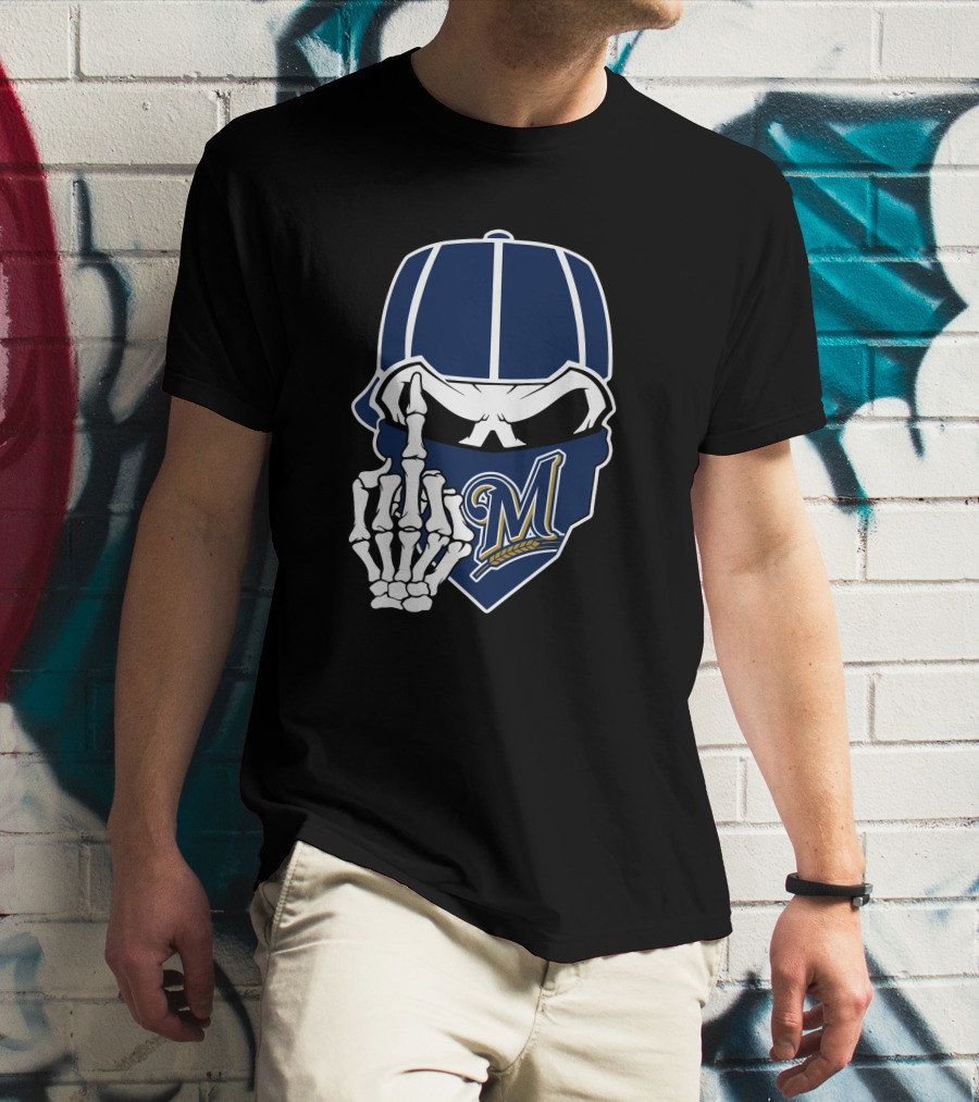 Milwaukee Brewers Skull And Skeleton Hand T-Shirt