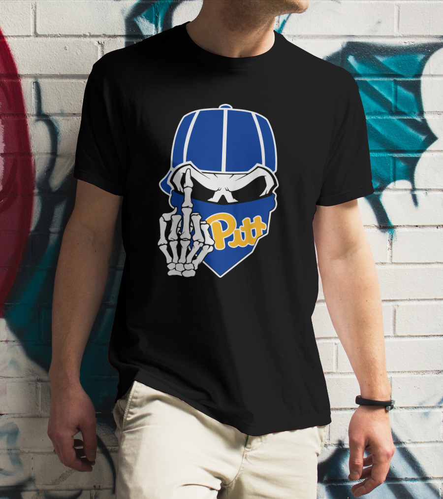 Pitt Panthers Skull Skeleton Hand T-Shirt