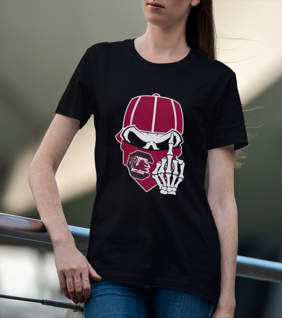 South Carolina Gamecocks Skull Bandana Skeleton Hand T-Shirt