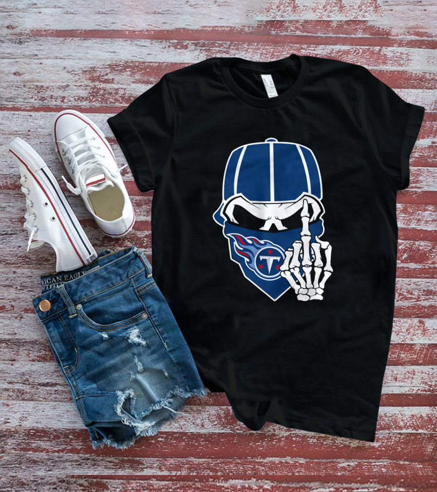 Tennessee Titans Skull Skeleton Hand Gesture T-Shirt