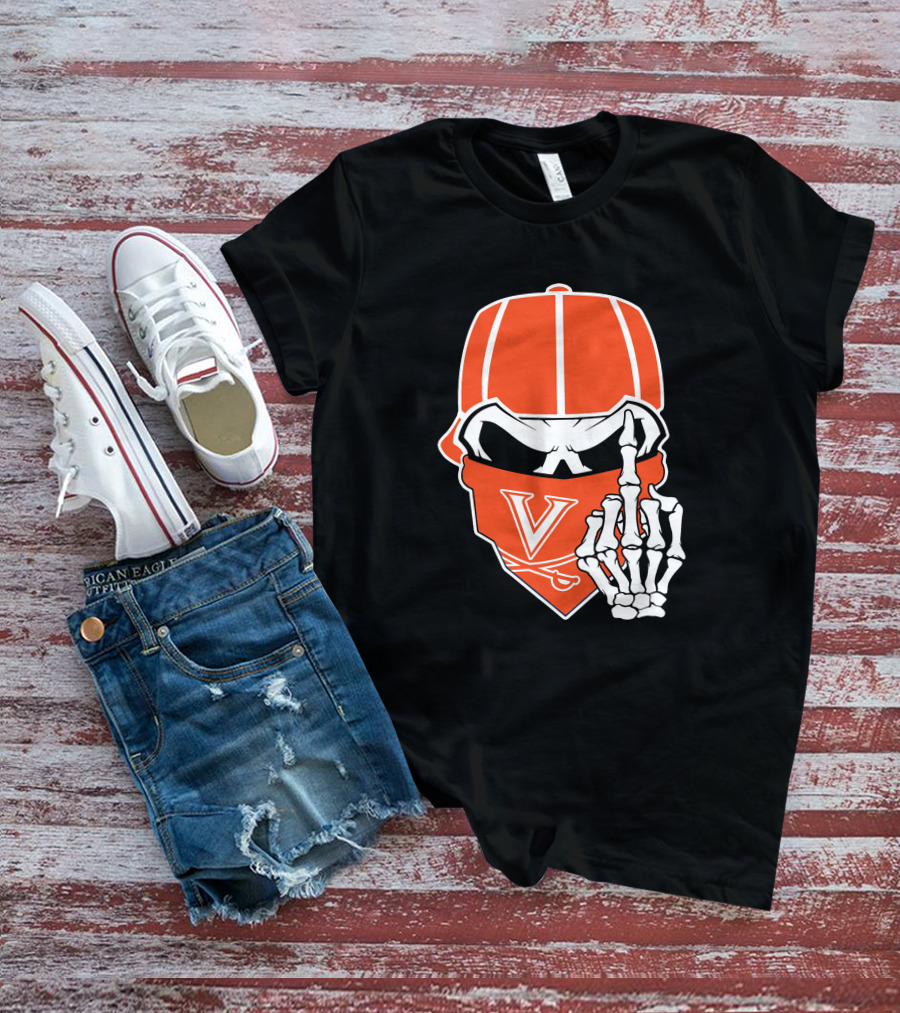 Virginia Cavaliers Skull Bandana Skeleton Gesture T-Shirt