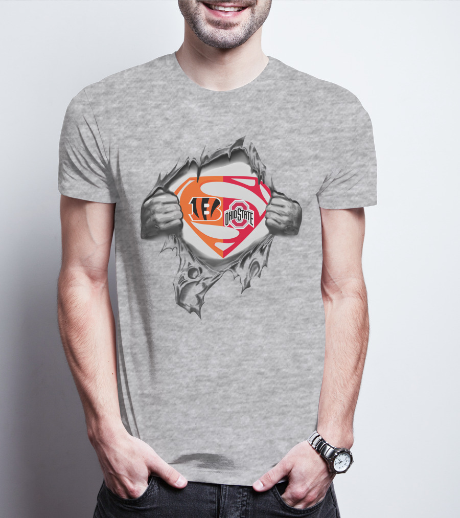 Cincinnati Bengals Ohio State Buckeyes Superman Logo Fusion T-Shirt