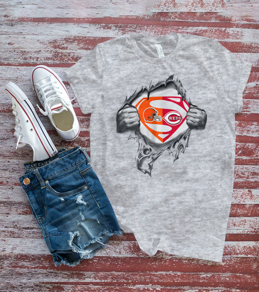 Browns Cincinnati Reds Superman Logo Mashup T-Shirt
