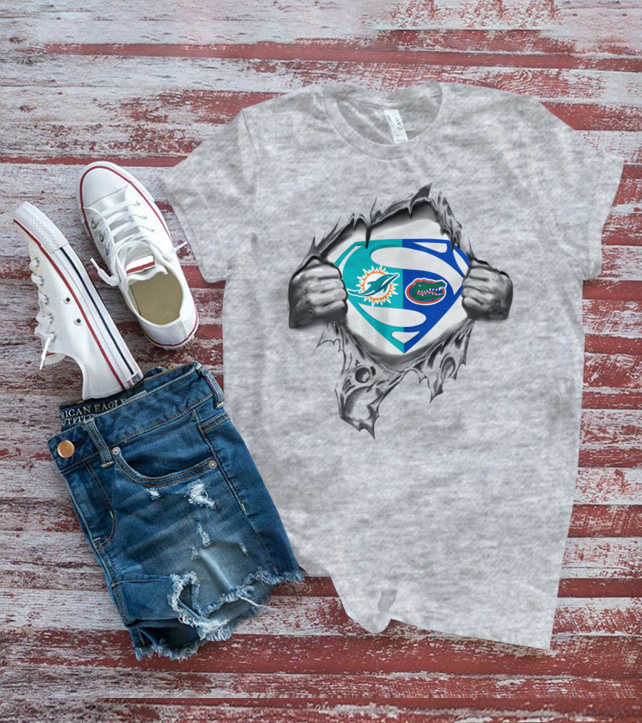 Miami Dolphins Florida Gators Superman Logo Fusion T-Shirt