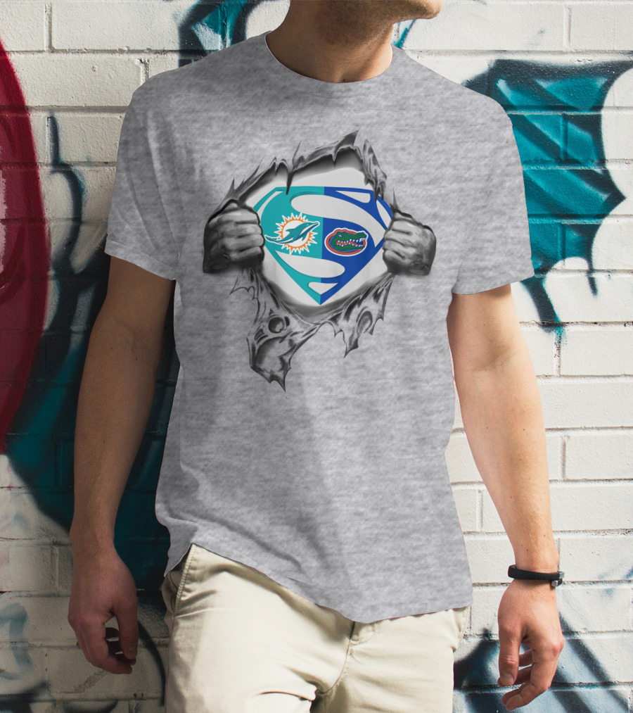 Miami Dolphins Florida Gators Superman Logo Fusion T-Shirt