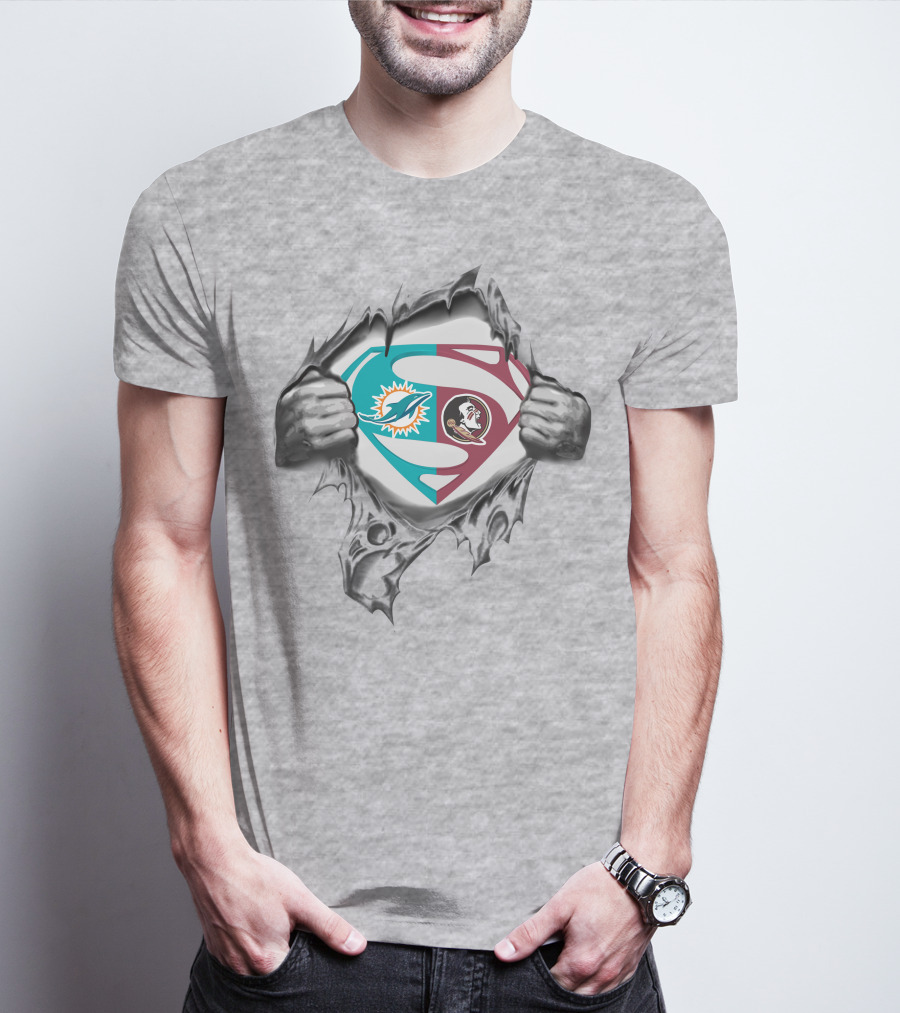 Miami Dolphins Florida State Seminoles Superman Logo Mashup T-Shirt