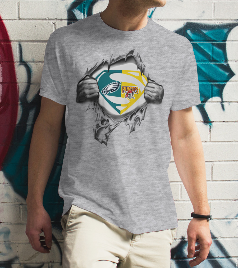Eagles Pittsburgh Pirates Superman Logo Combination T-Shirt