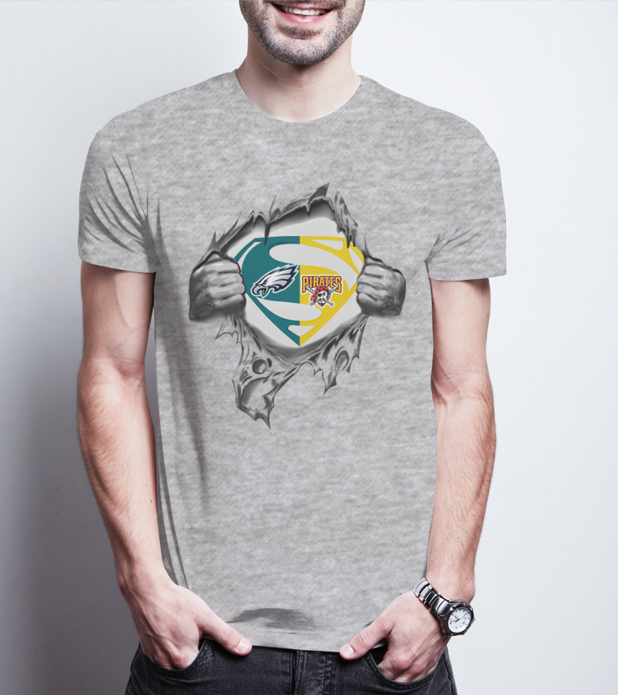 Eagles Pittsburgh Pirates Superman Logo Combination T-Shirt