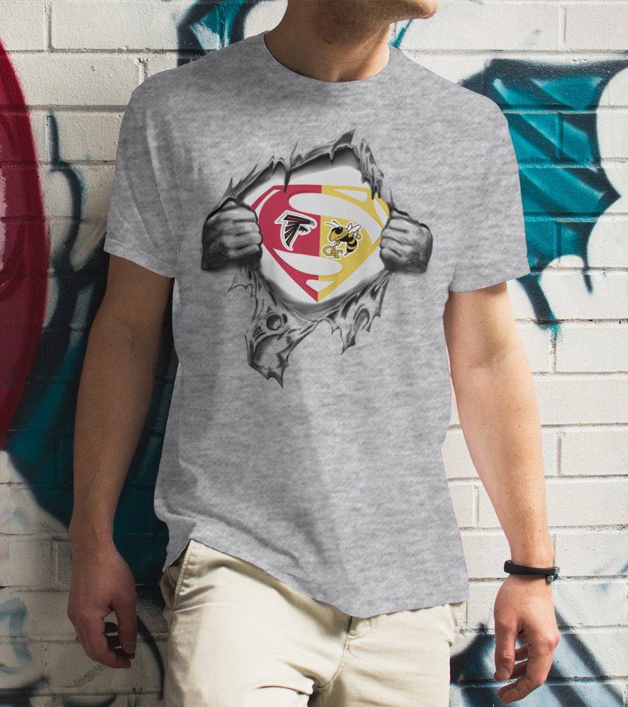 Falcons Georgia Tech Yellow Jackets Superman Logo Tear T-Shirt