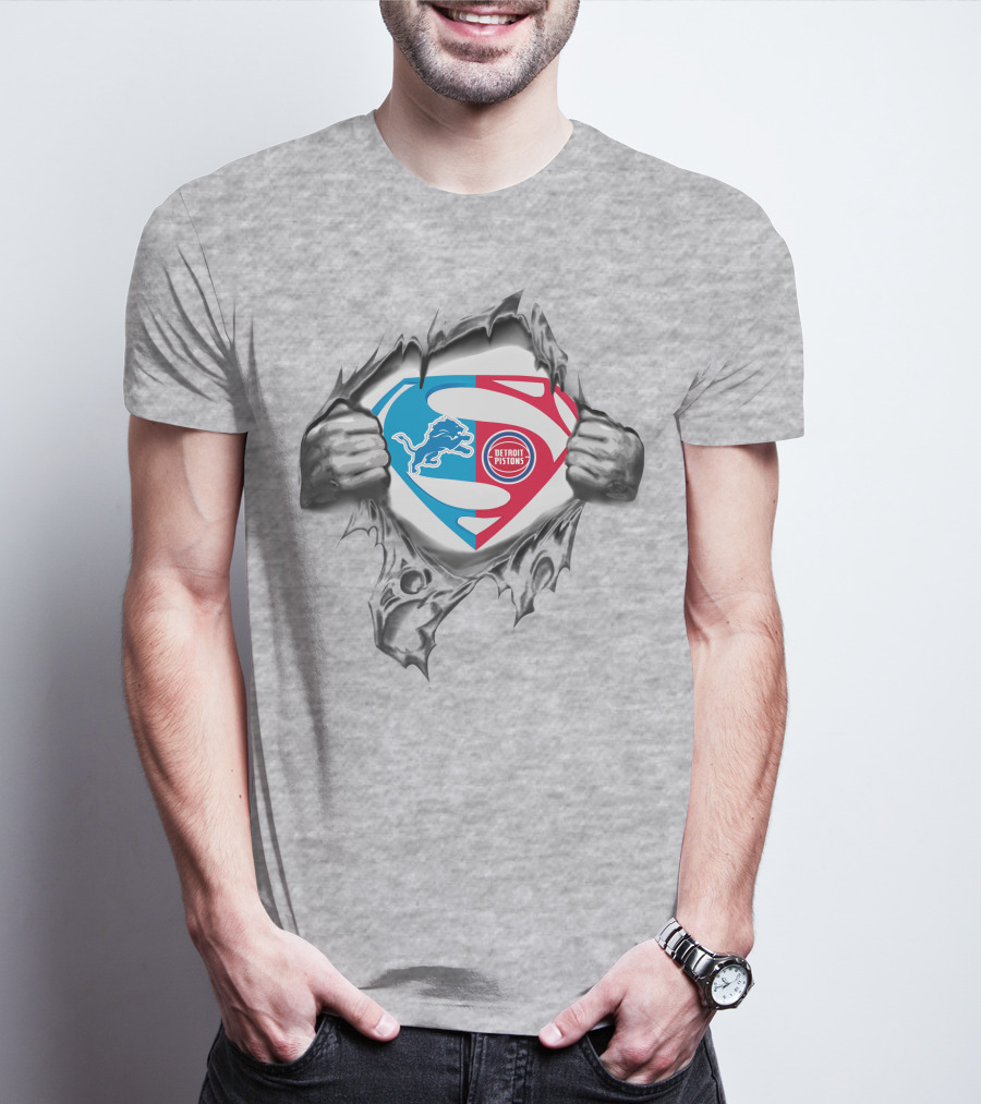 Detroit Lions Pistons Superman Logo Combination T-Shirt
