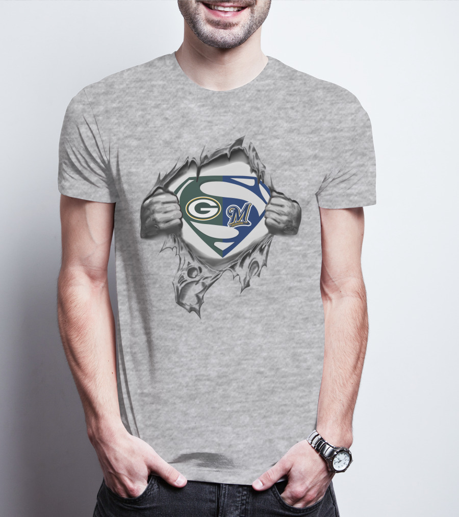 Packers Milwaukee Brewers Superman Logo Crossover T-Shirt