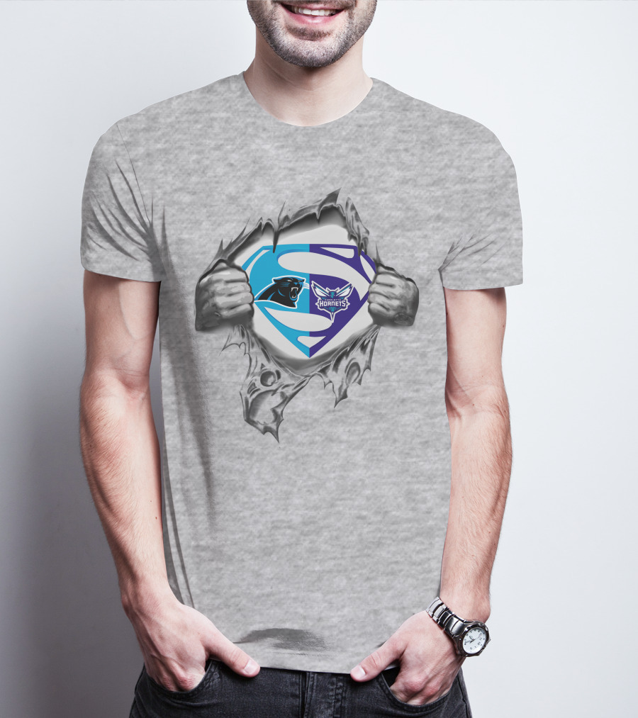 Panthers Charlotte Hornets Superman Logo Crossover T-Shirt