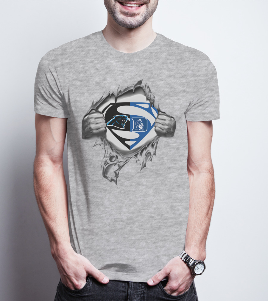 Carolina Panthers Duke Blue Devils Superman Logo Combo T-Shirt
