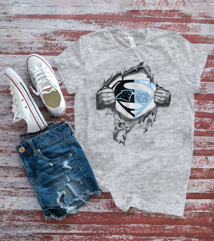 Carolina Panthers North Carolina Tar Heels Superman Logo Fusion T-Shirt