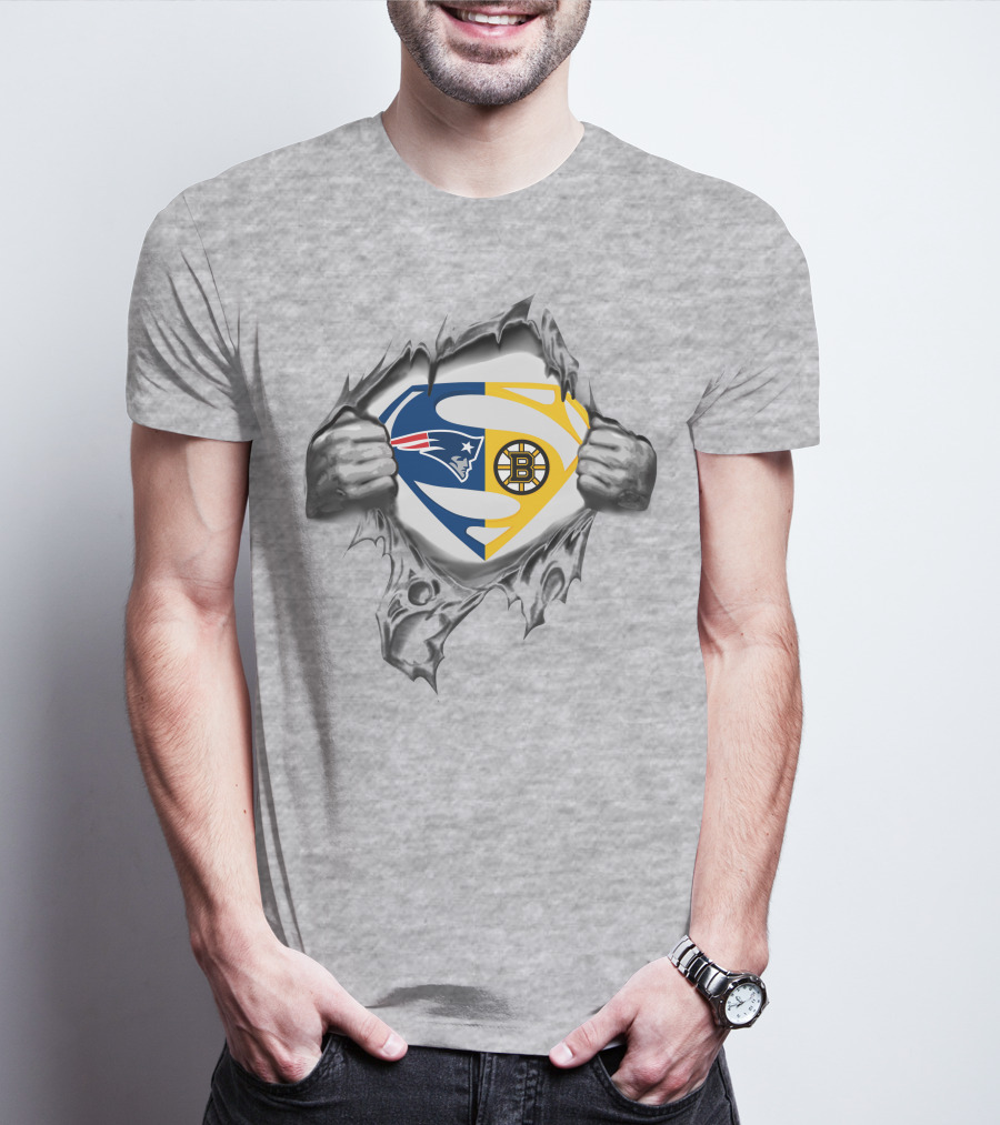 Patriots Boston Bruins Superman Logo Fusion T-Shirt