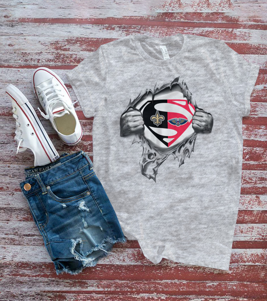 Saints New Orleans Pelicans Superman Logo Fusion T-Shirt