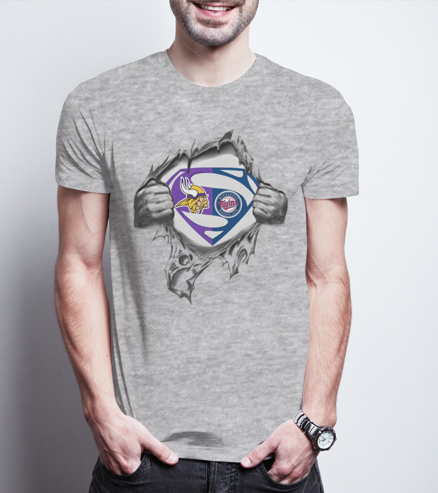 Minnesota Vikings Twins Superman Logo Fusion T-Shirt