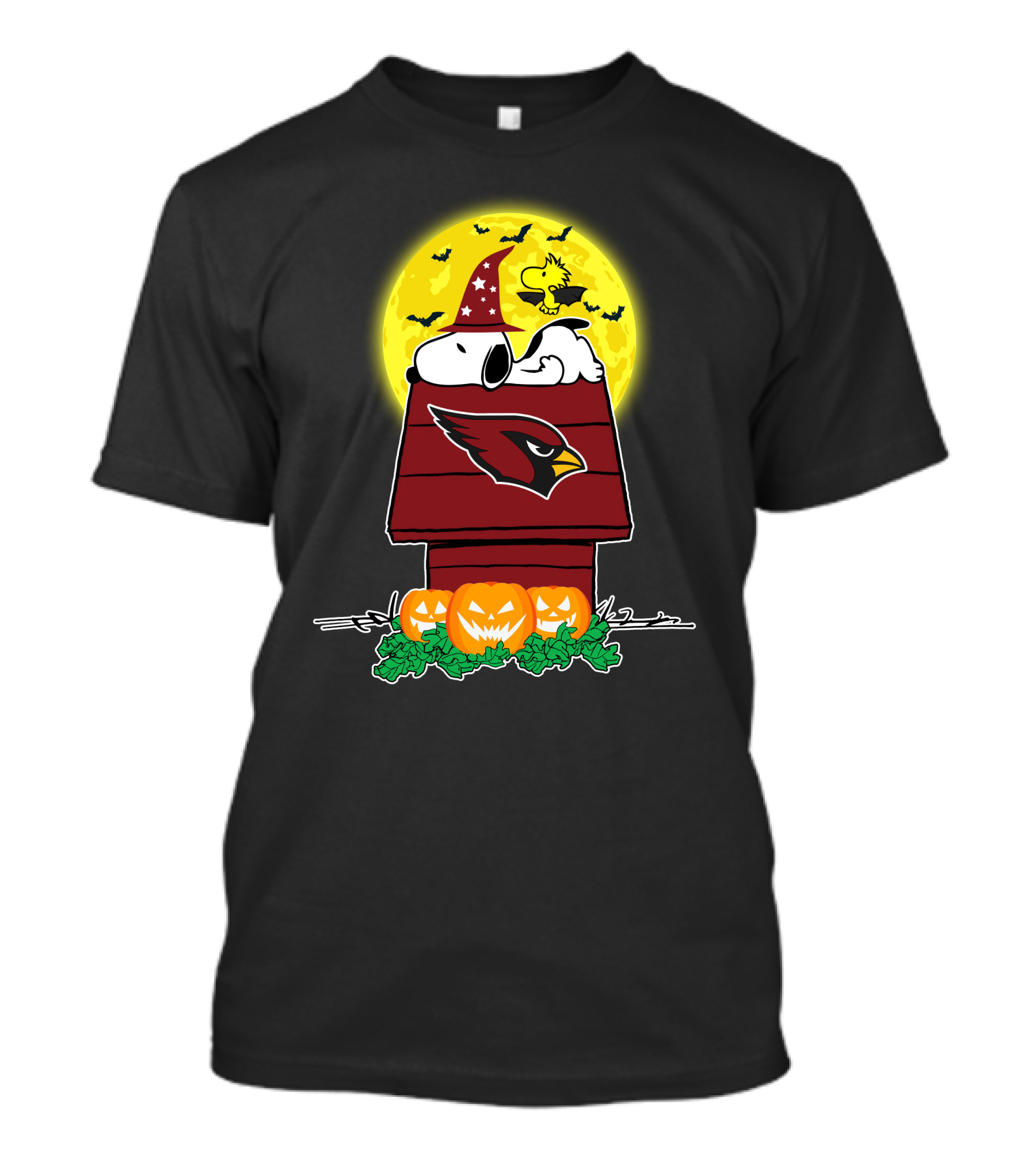 Arizona Cardinals Snoopy Woodstock Halloween Moon Pumpkins T-Shirt