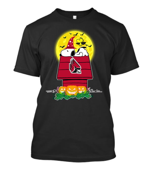 Ball State Cardinals Halloween Snoopy Pumpkin House Moon Woodstock T-Shirt