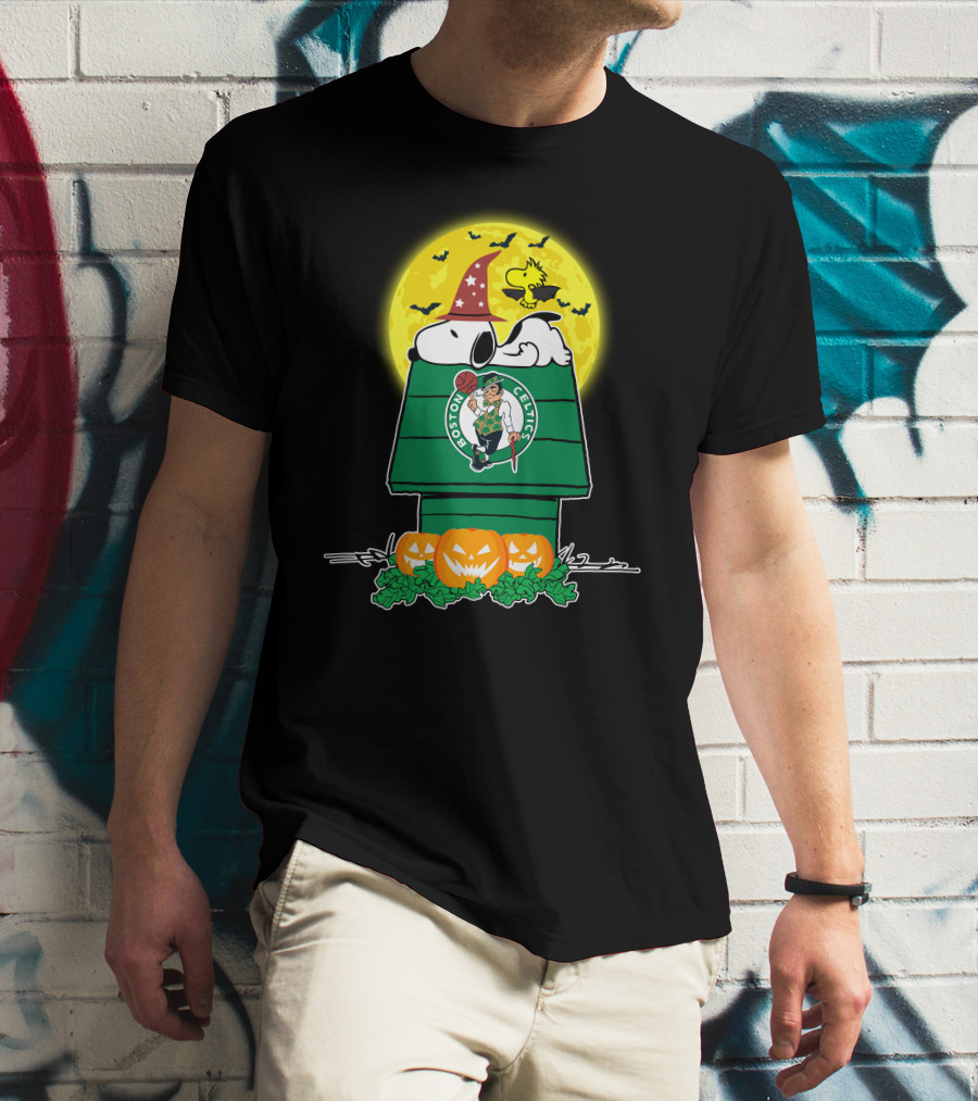 Snoopy Boston Celtics Halloween Moon Pumpkins T-Shirt