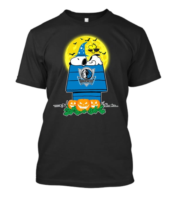 Dallas Mavericks Snoopy Halloween Doghouse Moon Pumpkins T-Shirt