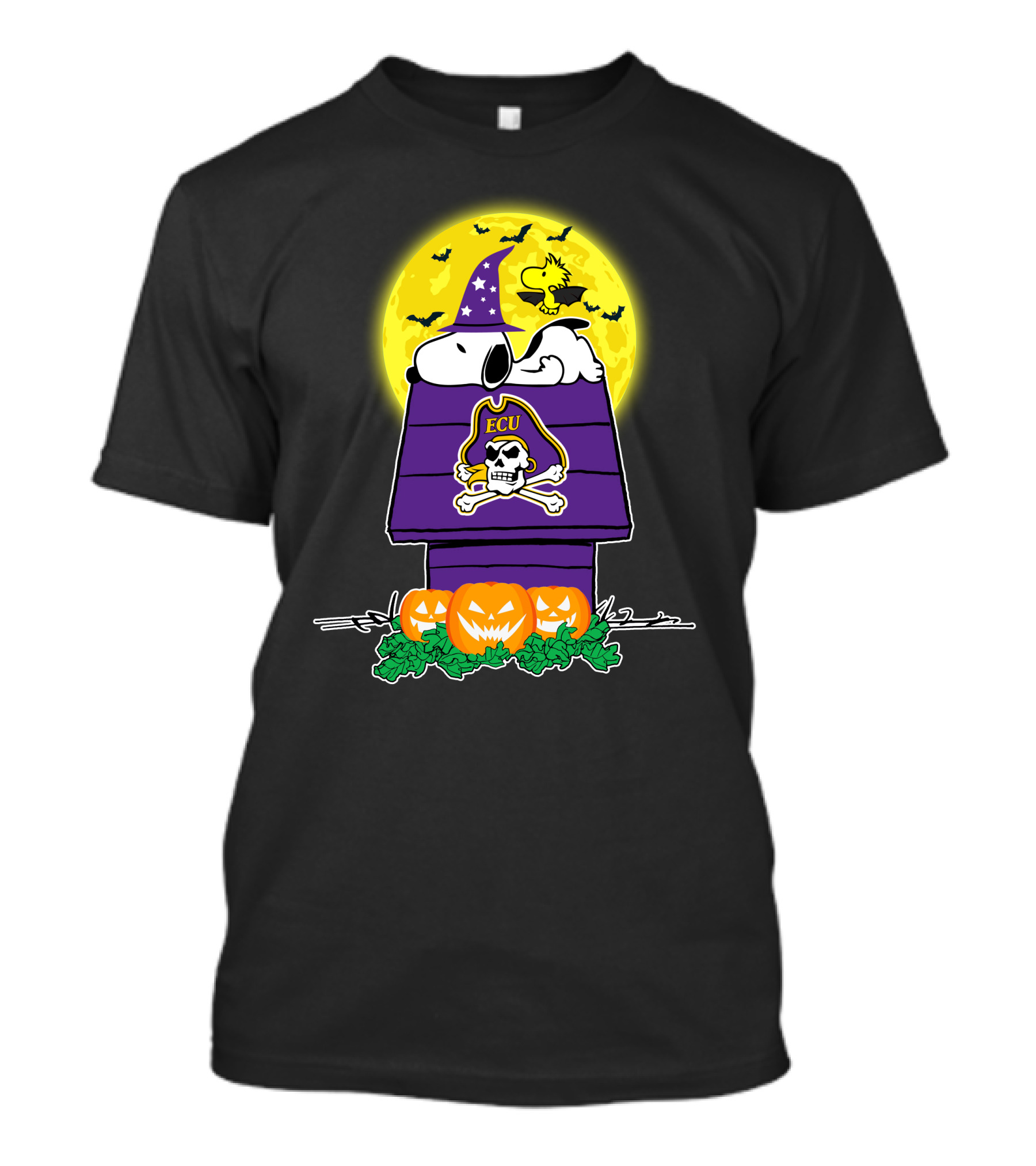 East Carolina Pirates Snoopy Halloween Ecu Moon Pumpkins T-Shirt