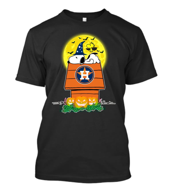 Houston Astros Snoopy Halloween Peanuts Baseball Spooky Pumpkins Moon T-Shirt