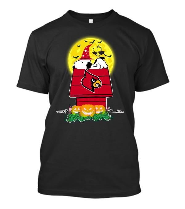 Louisville Cardinals Snoopy Woodstock Halloween Pumpkins Moon T-Shirt