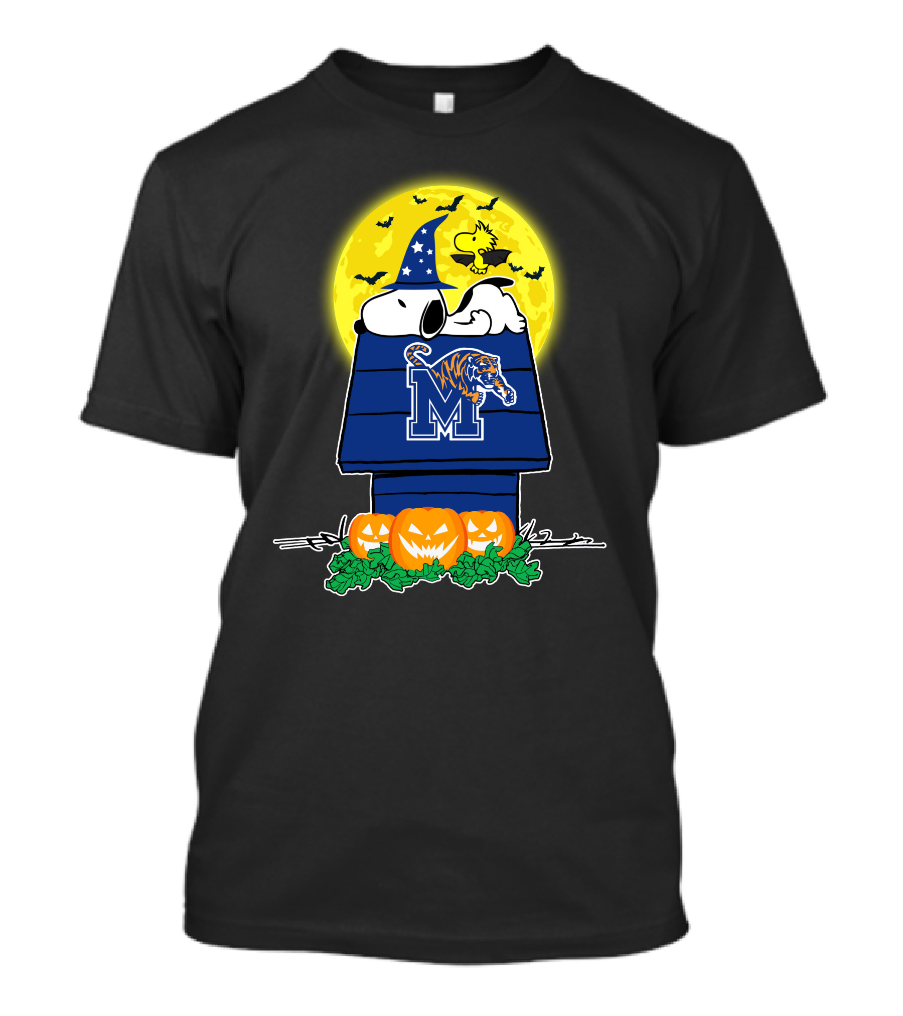 Snoopy Halloween Memphis Tigers Haunted Doghouse And Pumpkins T-Shirt