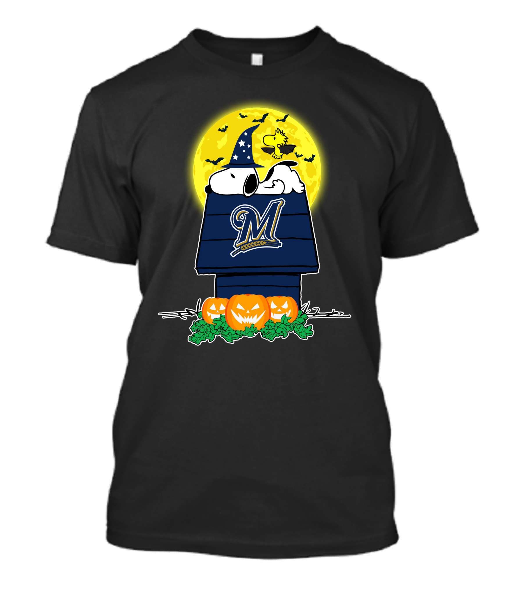 Milwaukee Brewers Snoopy Halloween Peanuts Moon Pumpkins Bats House T-Shirt